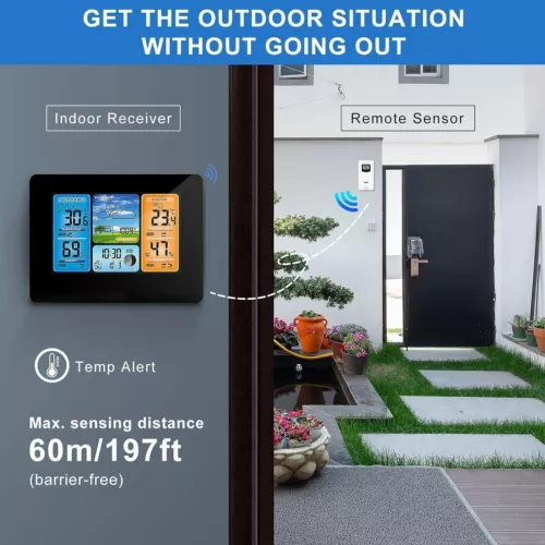 Wetterstation Funk mit Innen-Außensensor Digital Farbdisplay Thermometer Wecker - Bild 6 von 15