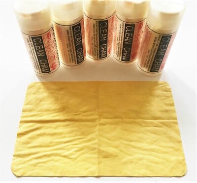 5 CHAMOIS SYNTHETIC LEATHER TOWELS 8'' X 13'' DRYING CLEANING CAR BATH BOAT CHAM