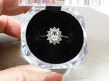 VTG 925 STERLING SILVER CLEAR CZ OVAL CENTER CLASSIC CLUSTER HALO RING S 6.5