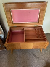 Vintage Ercole Teak Cabinet Pink Satin Lining ￼Storage Compartment on Legs