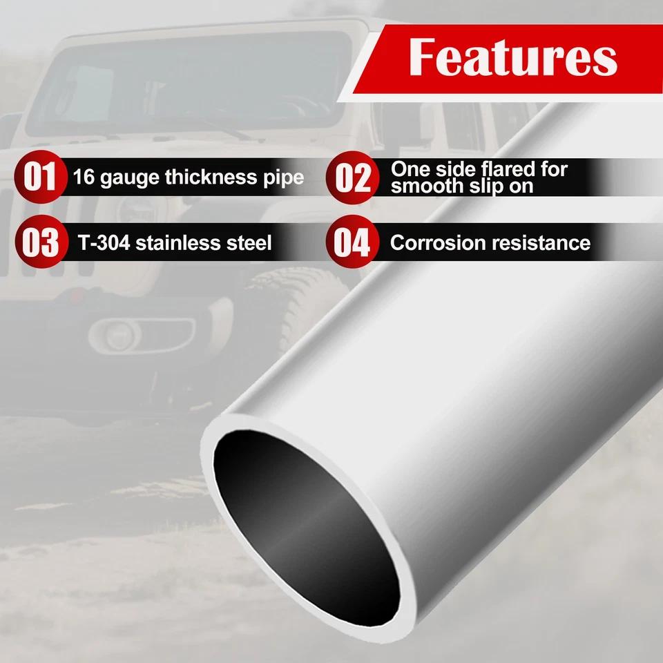 2" 2.5" 3" 3.5" 4" OD T304 Stainless Steel Straight Exhaust Pipe Tube DIY Piping - Image 2 of 4