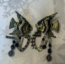 RARE Dangling Vintage Lunch At The Ritz Angel Fish Earrings