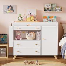 Wickelkommode mit Wickelaufsatz, Kommode mit 3 Schubladen und 1 Tür Wickeltisch