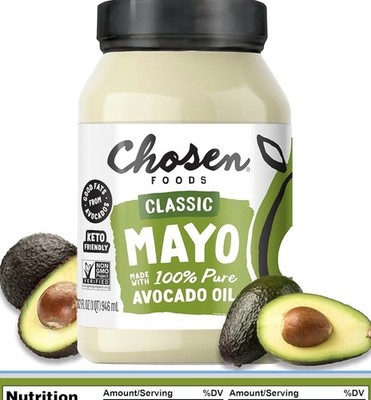 Chosen Foods Avocado Oil Mayo 32oz 100%Pure NO SEED OIL Whole Food Avocado Oil
