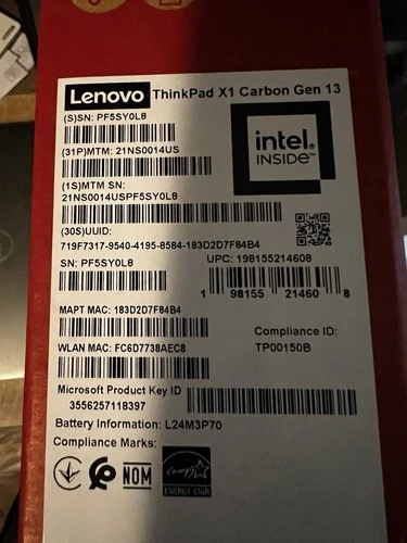 Lenovo ThinkPad X1 Carbon Gen 13 Laptop 32GB RAM 512GB SSD