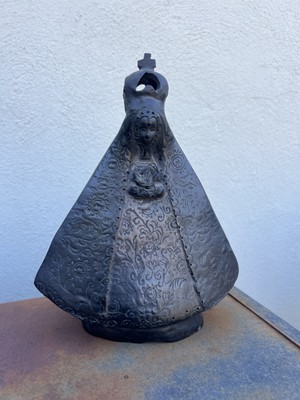 VINTAGE DONA ROSA BLACK ART POTTERY SANTOS FIGURE OF LA SOLEDAD,  OAXACA MEXICO