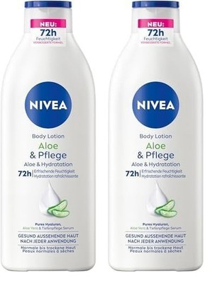 NIVEA Body Lotion Aloe & Pflege, Körpercreme mit 400 ml (2er Pack), Weiß 