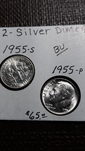 2  Silver Dimes BU Luster  1955-S / 1955  Roosevelt    Lot A-6