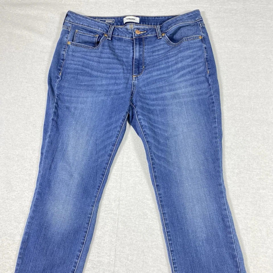 Pantalones de mezclilla ajustados Sonoma para mujer talla 14 azules tiro medio elásticos informales elegantes Y2K Foto 2 de 4