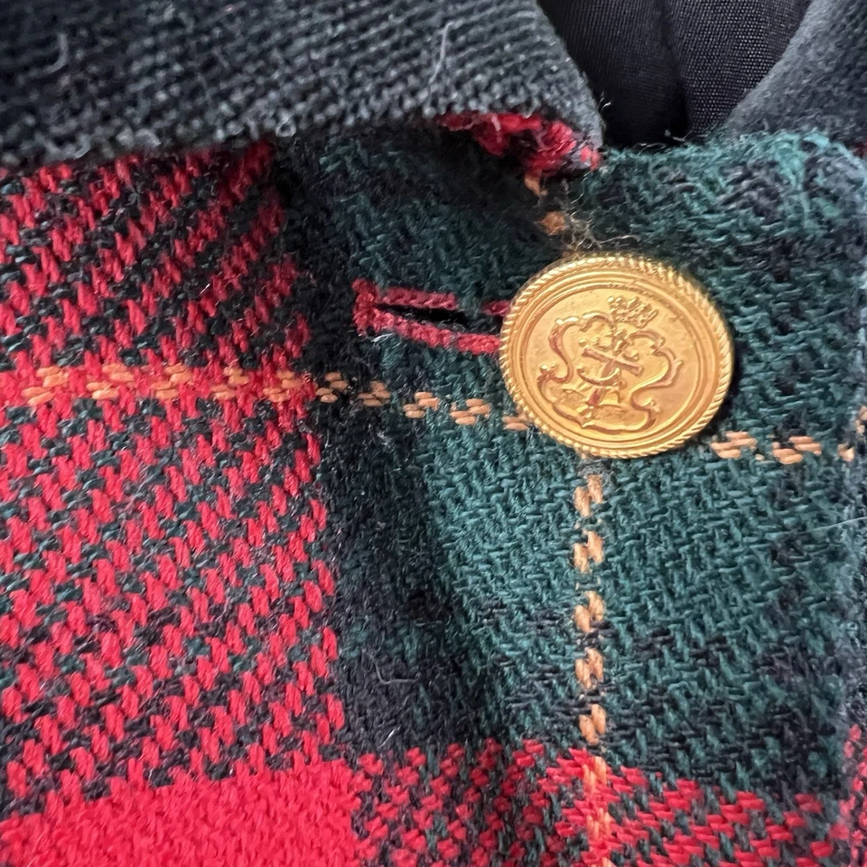 Blazer Talbots para mujer 6 rojo verde a cuadros lana terciopelo cuello botones dorados de colección EE. UU. Foto 2 de 4