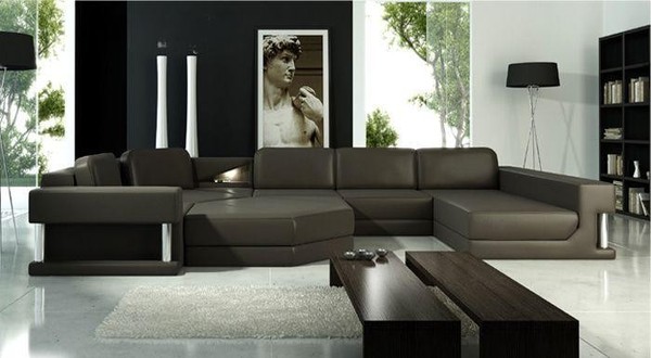 Sofas Wohnlandschaft Design Ecksofa Leder Neu U Form Sofa Couch Polster Couchen-image