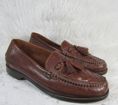 Johnston & Murphy Brown Leather Basket Weave Tassel Loafers 