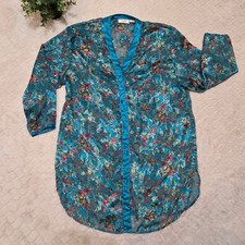 Victoria's Secret Gold Label Blue Floral Silky Nightshirt, Size M/L