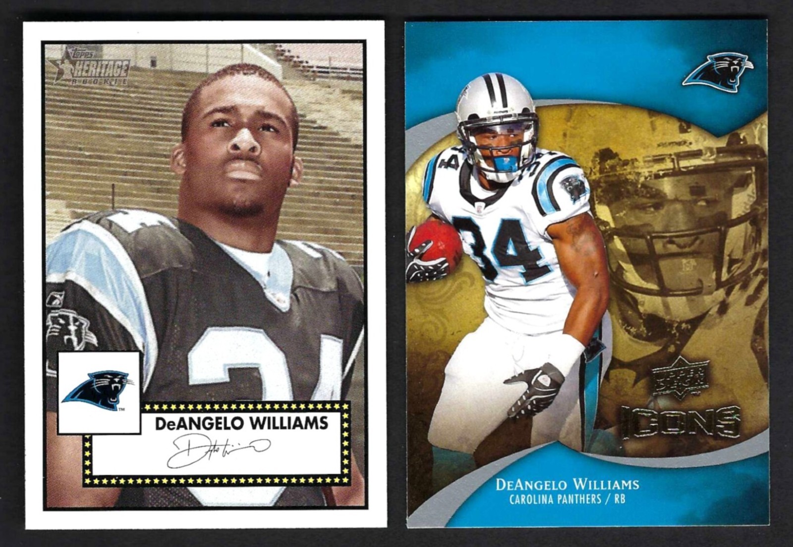 DeAngelo Williams Lot 2006 Topps Heritage #300 RC & 2009 Upper Deck Icons #39