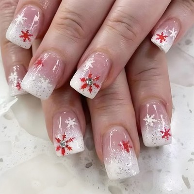 24Pcs Square Nail Tips Christmas Fake Nail Press On Nail Artificial False Nail