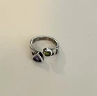 Vintage Sterling Silver 925 Round Peridot And Triangle Amethyst Ring Size 7.5