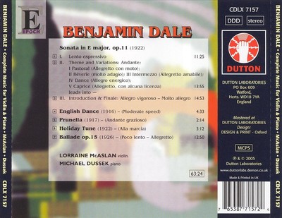 LORRAINE MCASLAN / MICHAEL DUSSEK BENJAMIN DALE: COMPLETE MUSIC FOR VIOLIN & PIA
