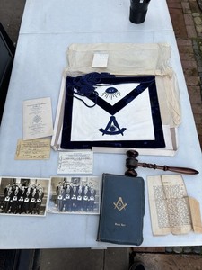 ANTIQUE MASONIC APRON  and GAVEL - 1946 lodge 507 el segundo