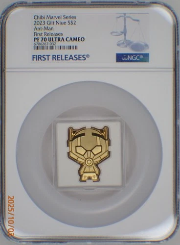 2023 NIUE 1 Oz .999 SILVER $2 MARVEL GILT CHIBI ANT-MAN NGC FR PF70UC SN 750