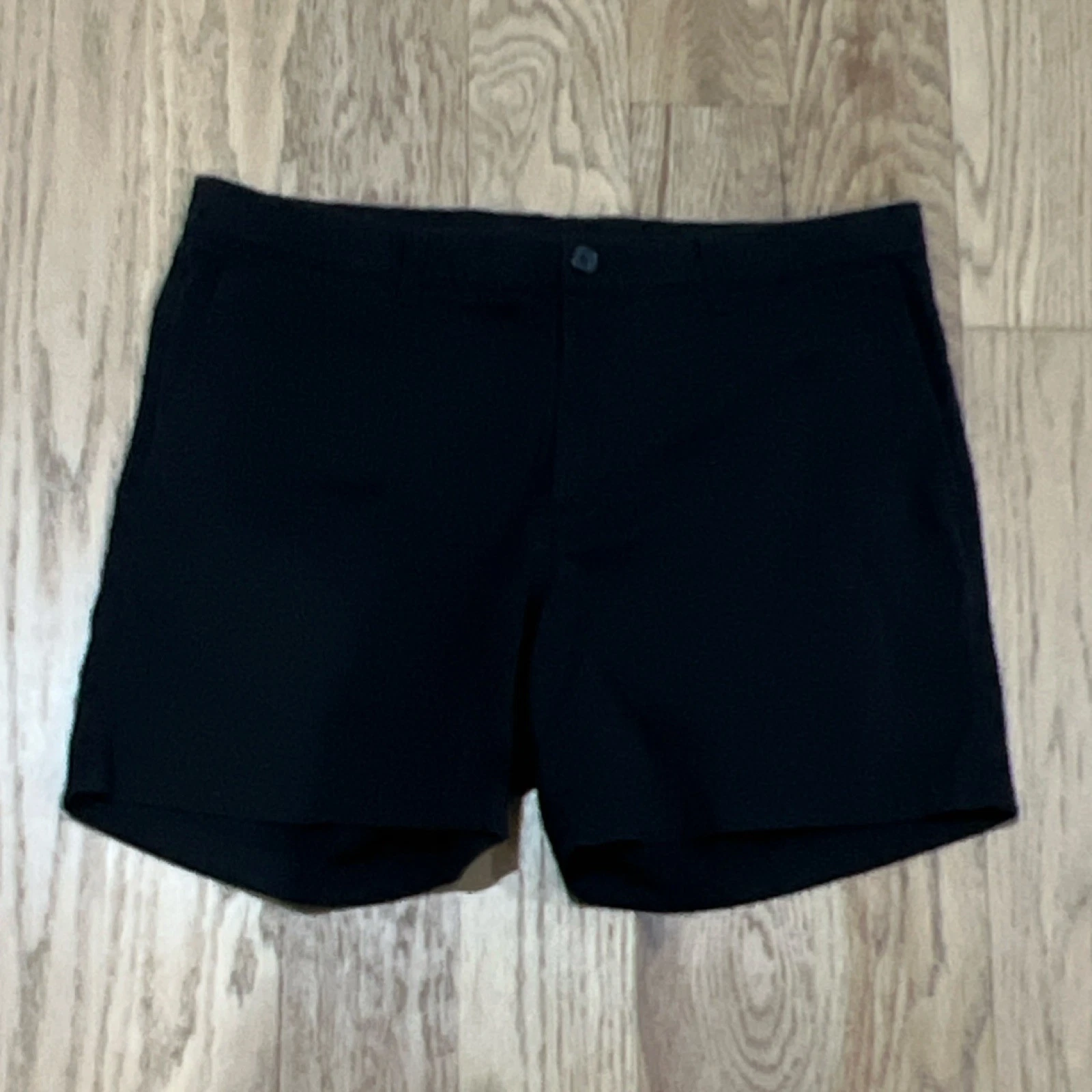 Preppy Roundtree & Yorke Black Cotton Spandex Men's Shorts Flat Front Button 35