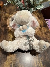 Ganz Serenity Lamb 13" w/Crib Cross Boy Blue Christening Baptism NWT HE10234