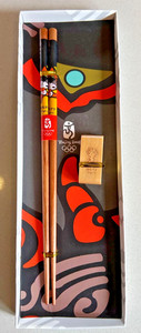 Beijing 2008 Olympics Commemorative Set of Yingying Fuwa Wood Chopsticks + Stand