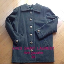 USED VINTAGE YVES SAINT LAURENT RIVE GAUCHE FRENCH-MADE MOSS GREEN COAT GOOD