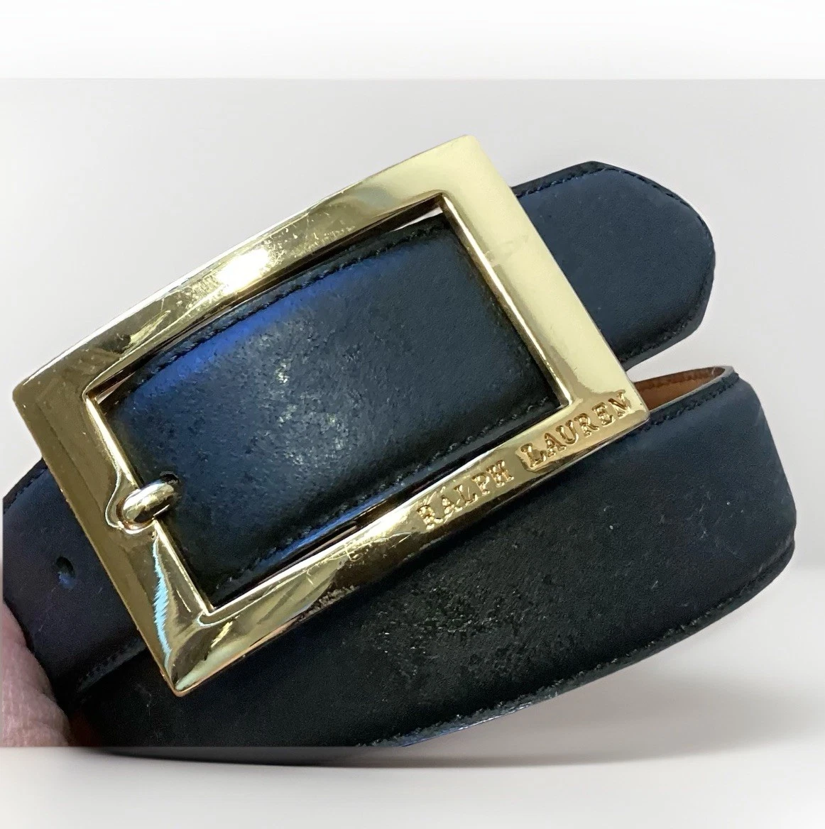 Ralph Lauren Black Statement Belt Leather Buckle Womens XS Stretch NEW 2.5\