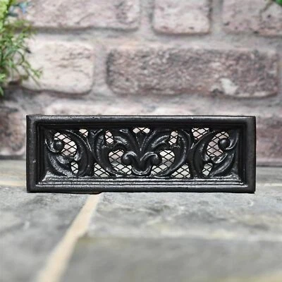 BLACK COUNTRY METAL WORKS Black 9" x 3" Cast Iron Air Brick Victorian Style Air Vent Ornate with Mesh
