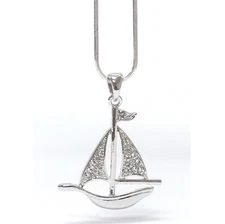 Crystal Stud Sailboat Pendant Necklace White Gold