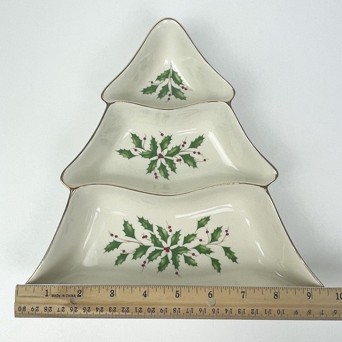 Plato de servir dividido Lenox Holiday árbol de Navidad en forma de 3 partes plato de Navidad - Imagen 5 de 19