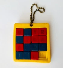 Vintage Plas-Trix Puzzle Keychain 16 & 34 Number Tiles Sliding Squares Game
