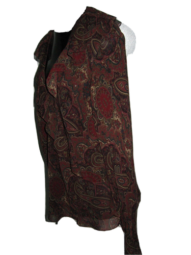 LAUREN Ralph Lauren Size 20W 100% Silk Brown Paisley Ruffle Front Sleeve Blouse - Picture 4 of 6