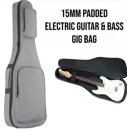 Electric Guitar & Bass Gig Bag Carry Case Oxford Material 15mm Padding Grey