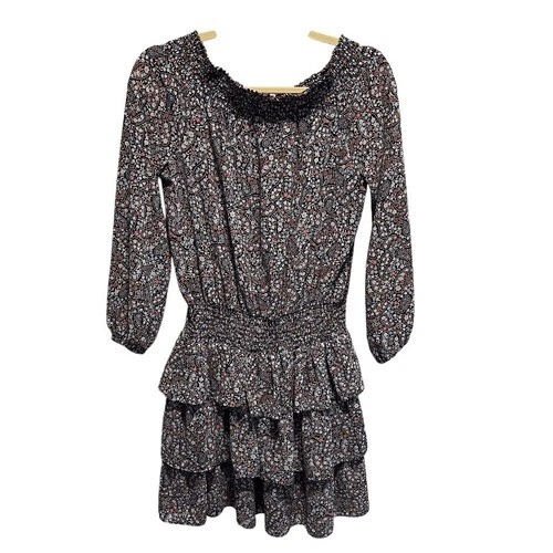 Michael Michael Kors mini abito a strati floreale fumè boho taglia small paisley