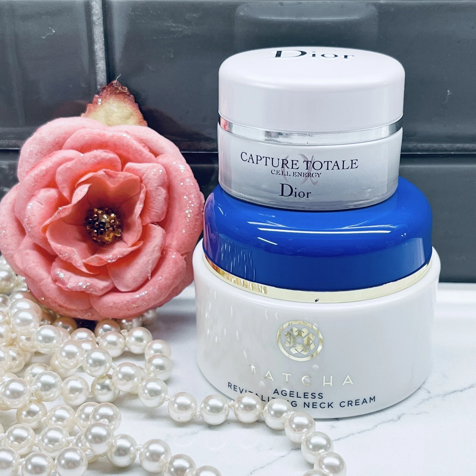 LOT DE 2 POTS VIDES TATCHA Neck Cream & Dior Capture Totale