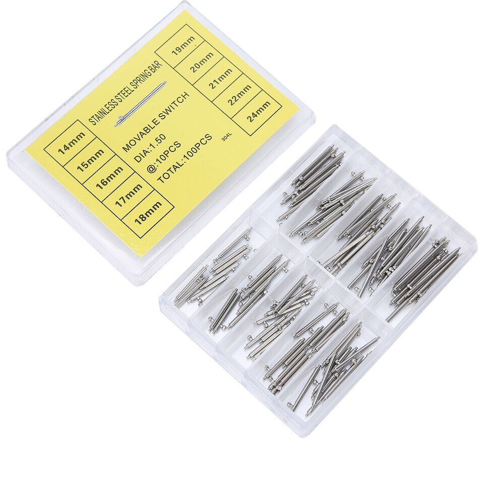 100x Quick Release Spring Bars 14-24mm Pin Bars Repair Set For Watch Band Strap