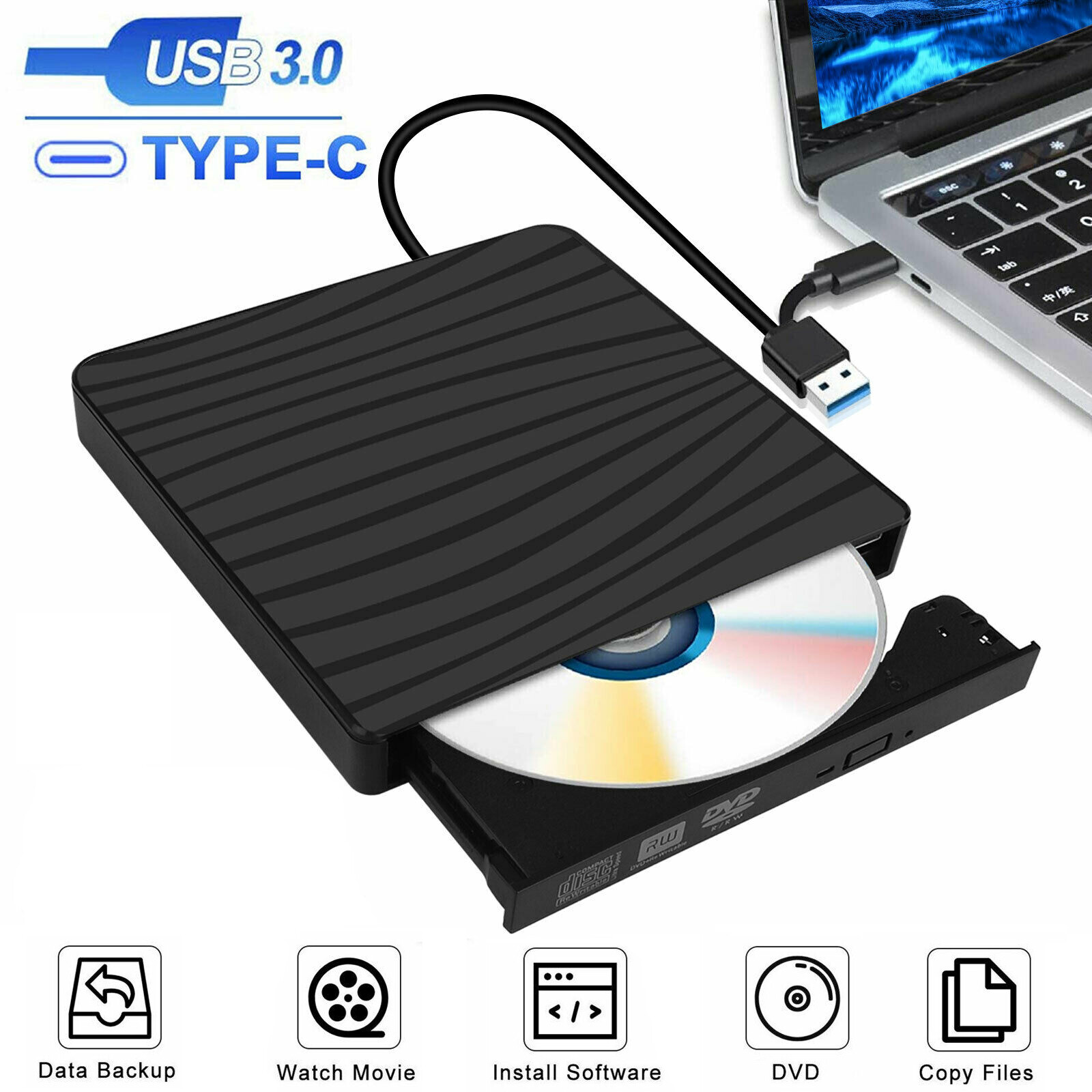 External DVD CD Driver Burner Reader Writer USB for Apple Mac MacBook
