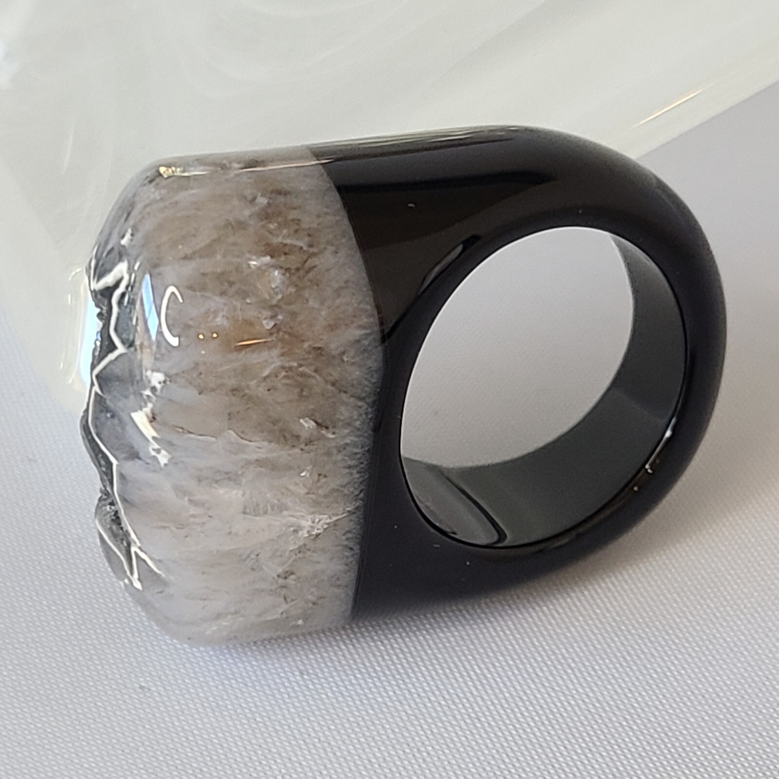 Big Quartz Ring Solid Stone Bicolor Black White R… - image 9