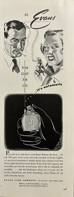 1940s Evans Case Company Lighter Automatic Flame Life Jewlery VTG Print Ad