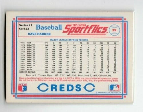 DAVE PARKER 1986 Sportflics #23 Pittsburgh Pirates Cincinnati Reds - Picture 2 of 2