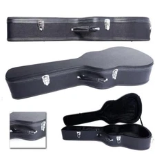 39" Acoustic Classical Guitar Hard Case Box Microgroove Flat Black High Quality