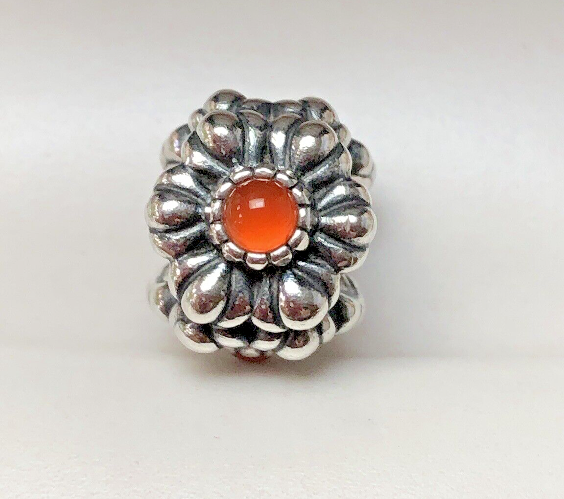 RETIRED Authentic PANDORA Birthday Blooms JULY Carnelian Charm#790580CAR