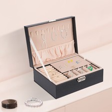 Small Jewelry Box Necklace Ring Storage Organizer Case Double Layer Travel Box