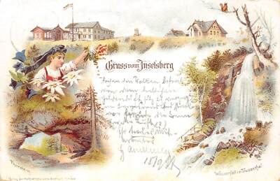 Rarität Litho AK 1897 Gruss vom Inselsberg Thorstein Wasserfall im Trusental