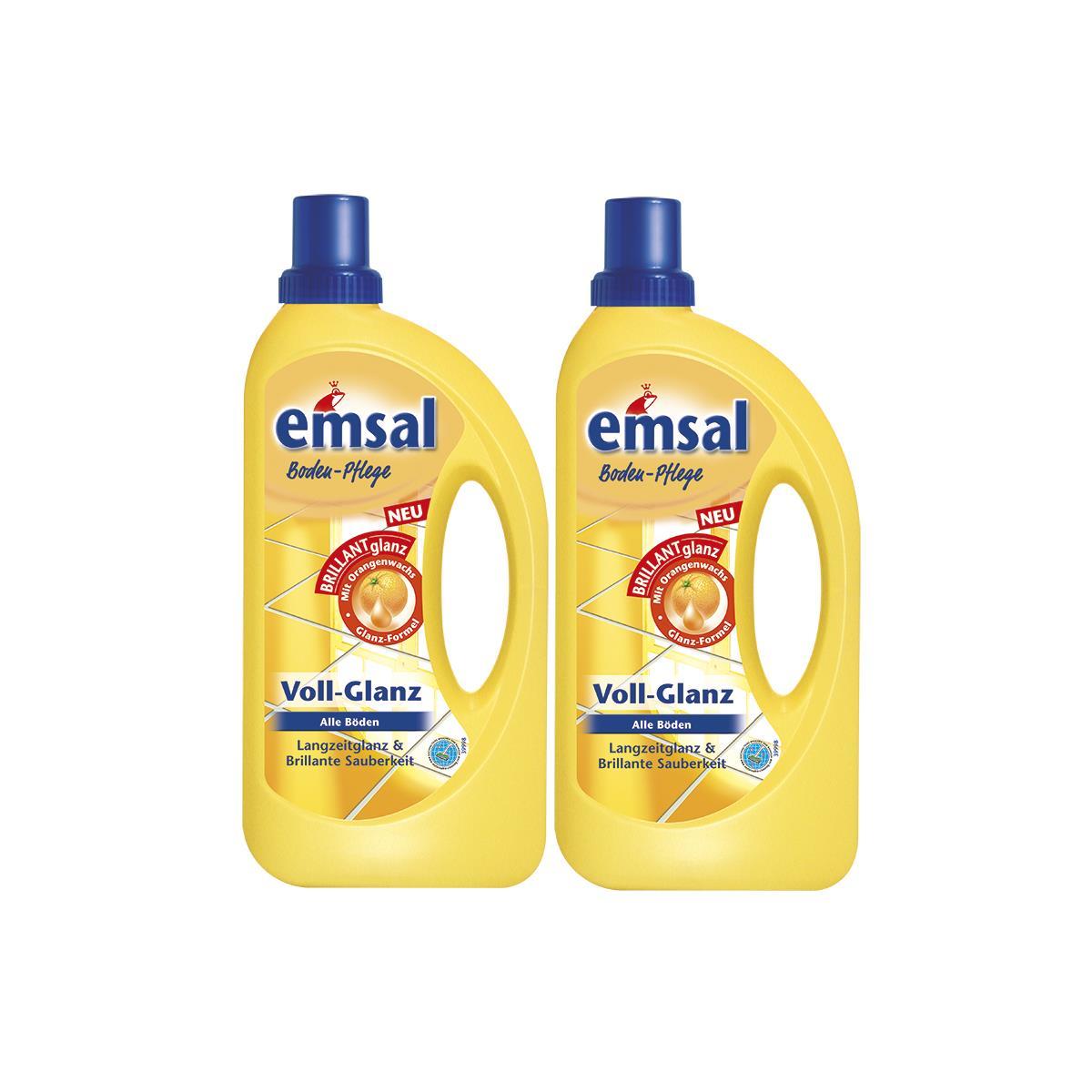 2x emsal Boden-Pflege Voll-Glanz 1 Liter, Langzeitglanz & Brillante Sauberkeit