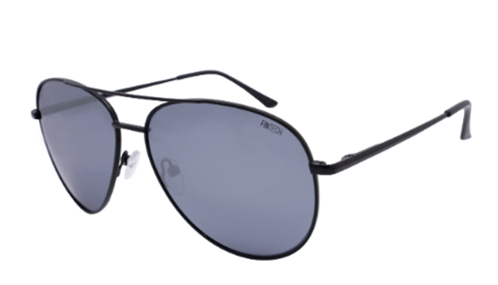 FINTECH FTS-TOPWATER-004P Matte Black Silver Mirror Lens Polarized Sunlasses for Men and Women