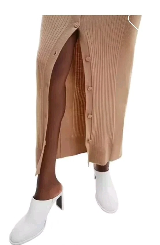 CALVIN KLEIN WOOL RIB MIDI DRESS SAFARI CANVAS - RRP $299....BNWT  - image 2 of 4