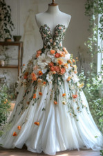 Forest Wedding Dresses 3D Florals Backless Floor Length Strapless Bridal Gowns