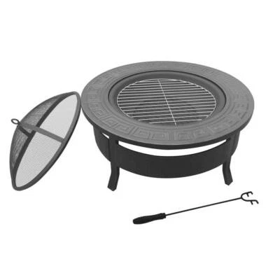 New Grillz Round Outdoor Fire Pit Bbq Table Grill Fireplace Free